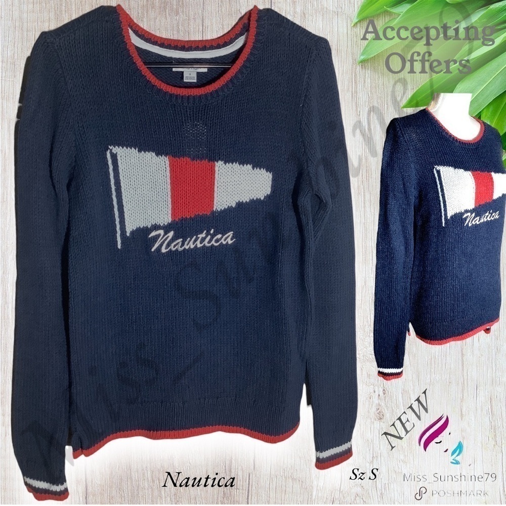 Nautica NEW - Sz S - classic crew neck sweater - 80% cotton - navy blue